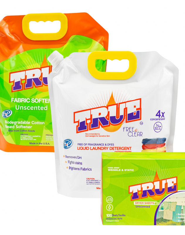 Unscented Plant Based Fabric Softener-True Clear Laundry Detergent-True Laundry Dryer Sheet - 100 Count